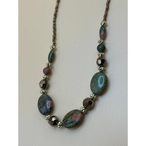 Earth-Tone Beaded Statement Necklace – Green Jasper & Bronze Accents
